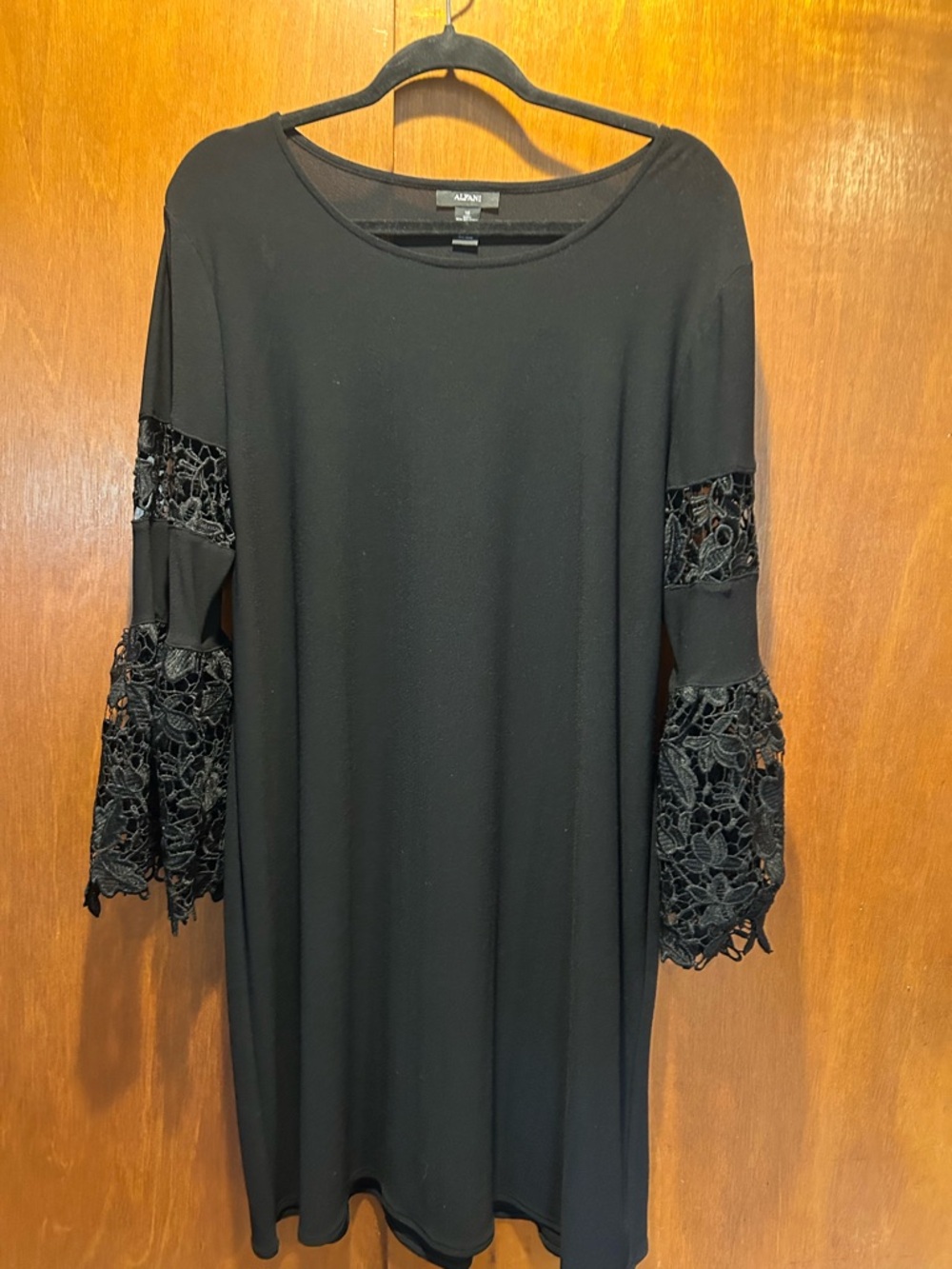 Alfani Black Midi Dress with Lace Bell Sleeves